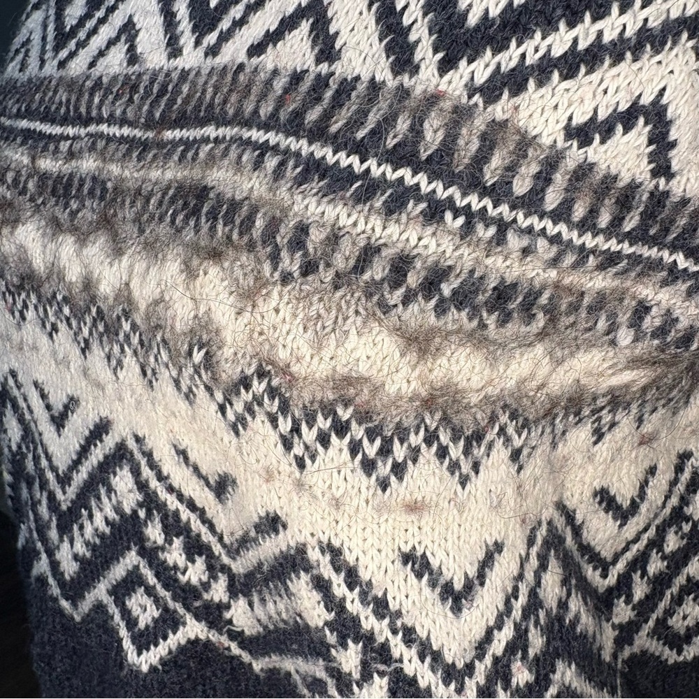 Cozy Fair Isle Cowl Neck Sweater Black Cream Geometric Knit Size L - Picture 5 of 11